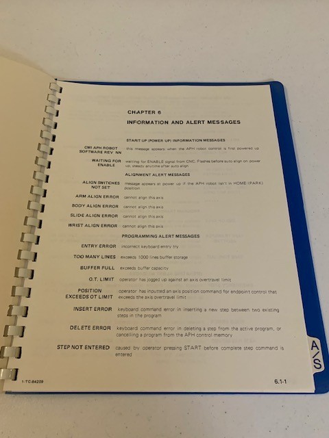 Cincinnati Milacron Operating Tech Manuals for APH Robot