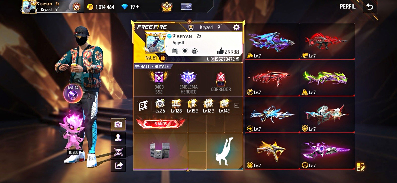 Cuenta de free Fire súper veterana todas las armas al máximo
