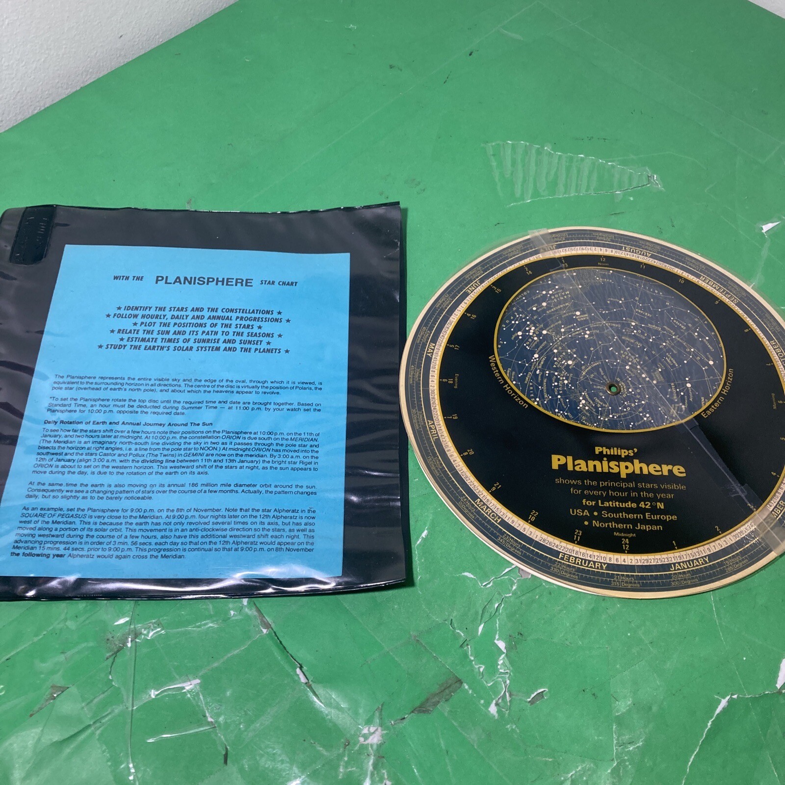 Philips Planisphere Principal Stars Map Latitude 42 Degrees North 1982 10”