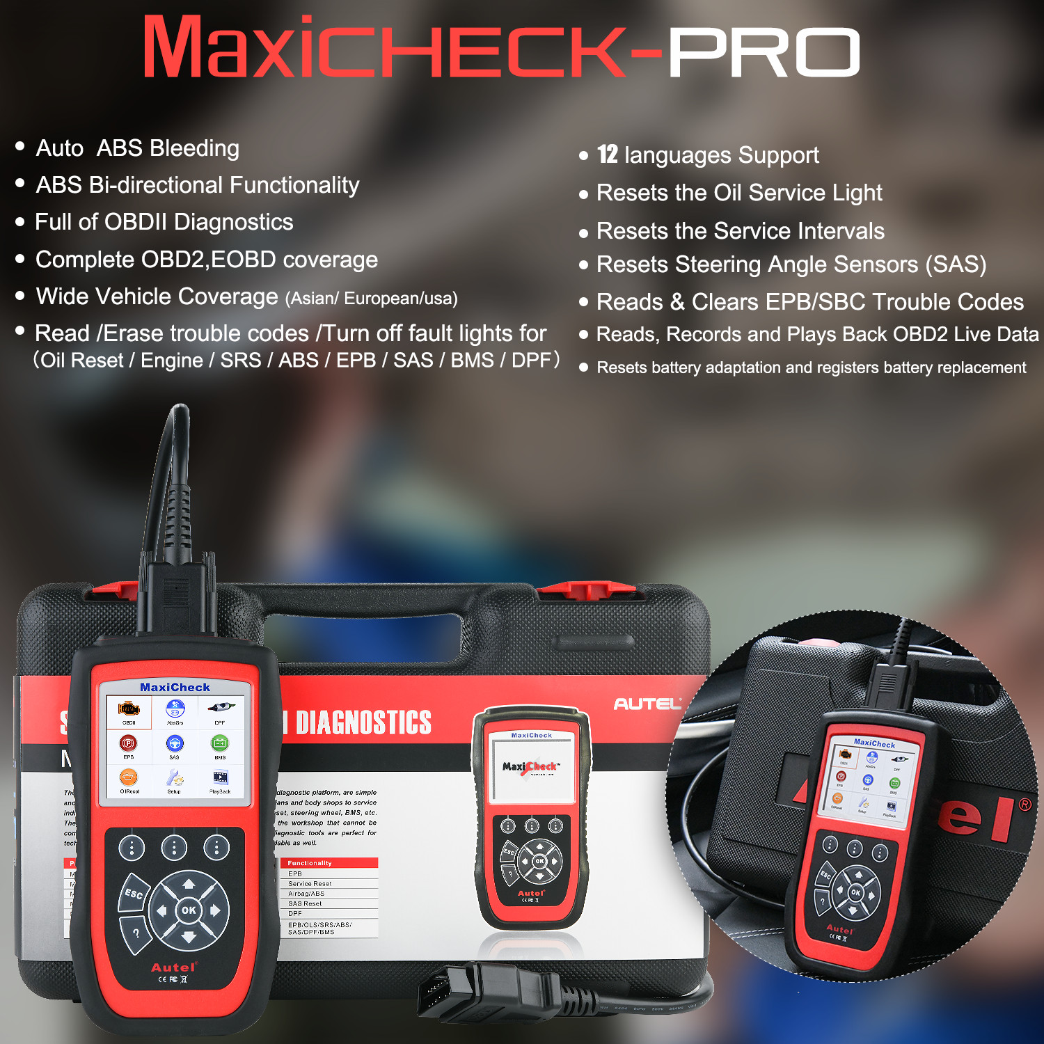 Autel MaxiCheck Pro OBD2 Diagnostic Tool Code Reader Scanner ABS Bleeding DPF