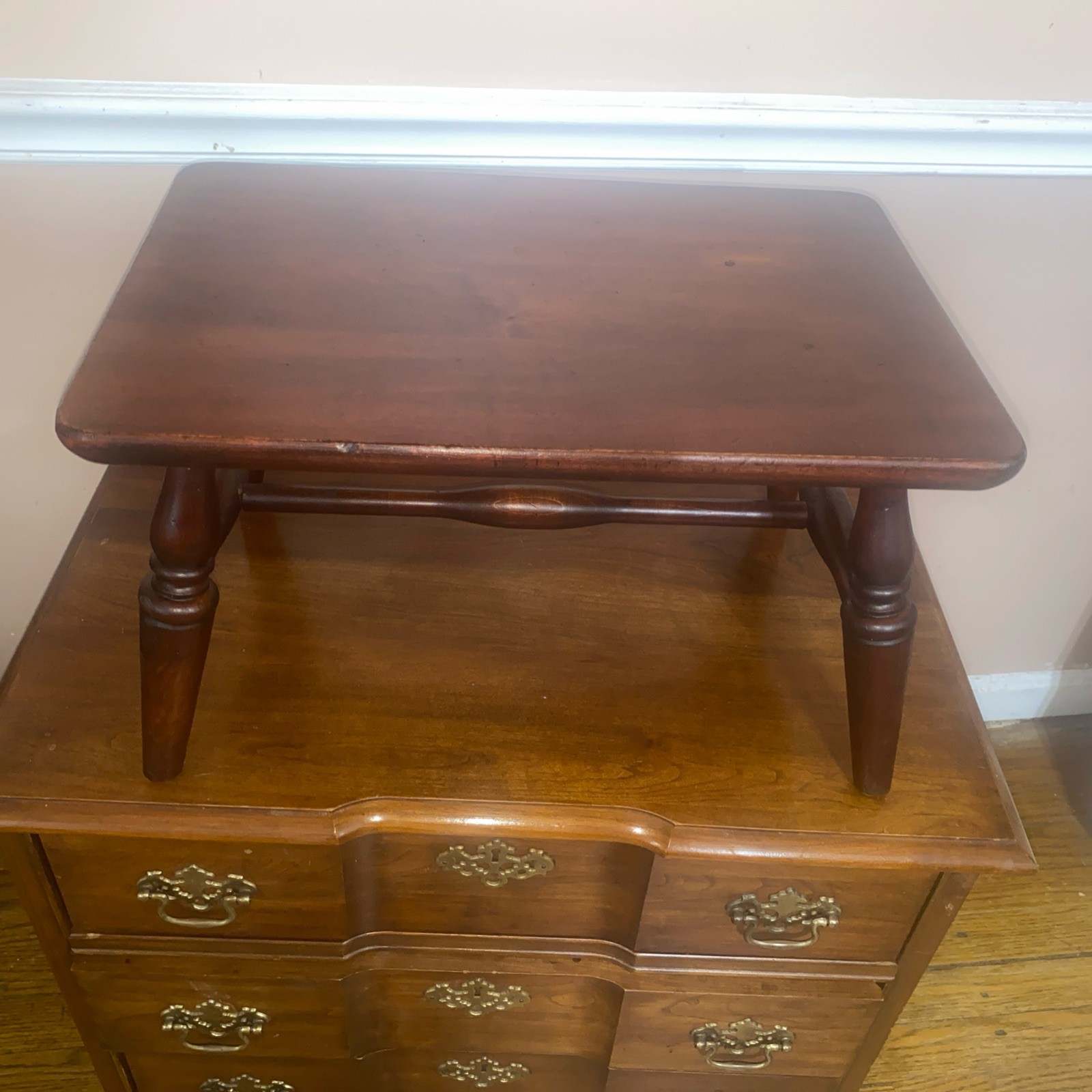 Very nice solid cherry Pennsylvania house footstool,  mark