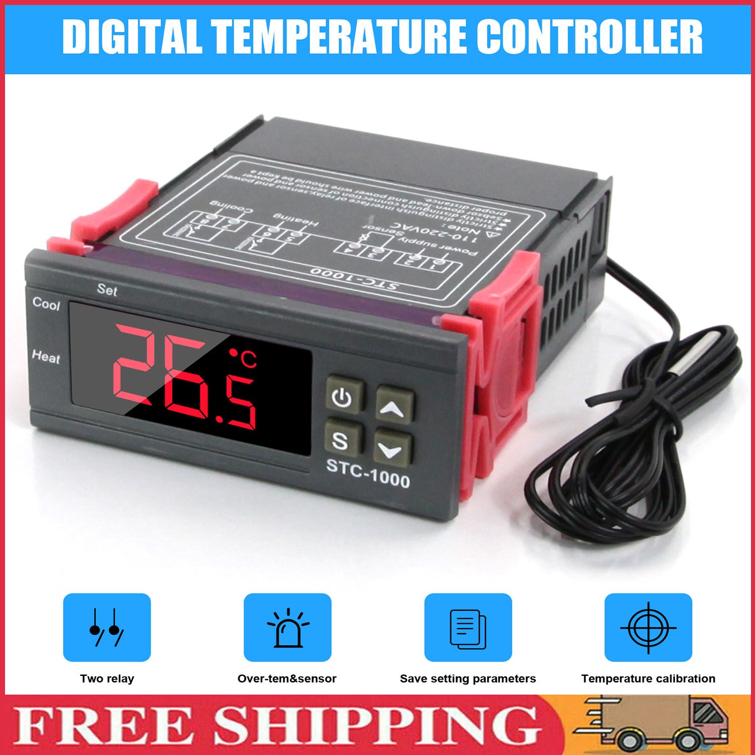 STC-1000 Digital Temperature Controller Thermostat w/ Sensor AC 110V Universal