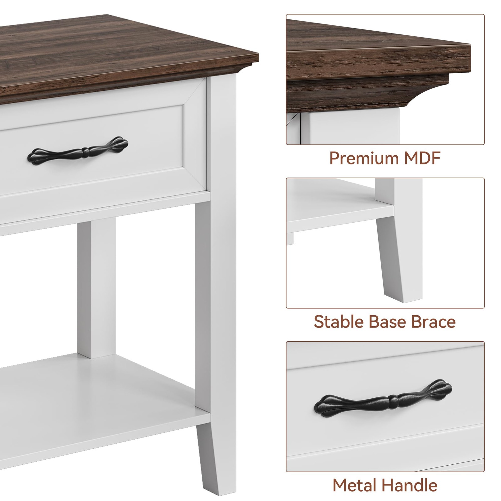 Nightstands Set of 2, End Table with Drawer, Side Table for Spaces, White