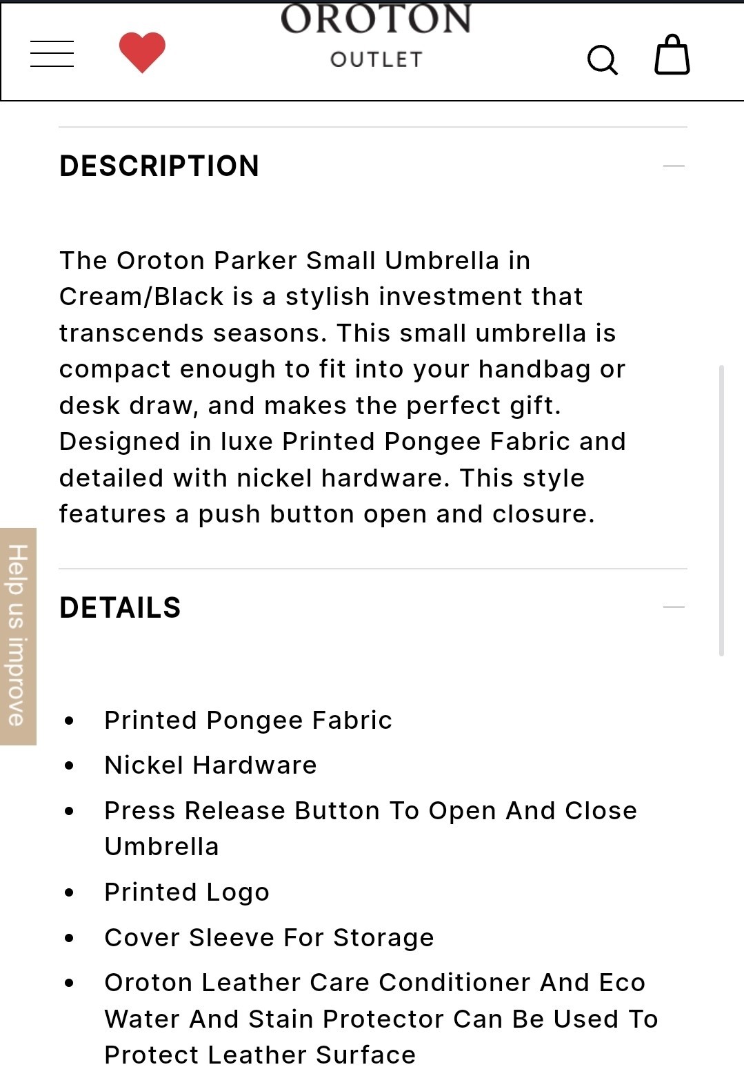 Oroton Small Umbrella, Retail Price $80