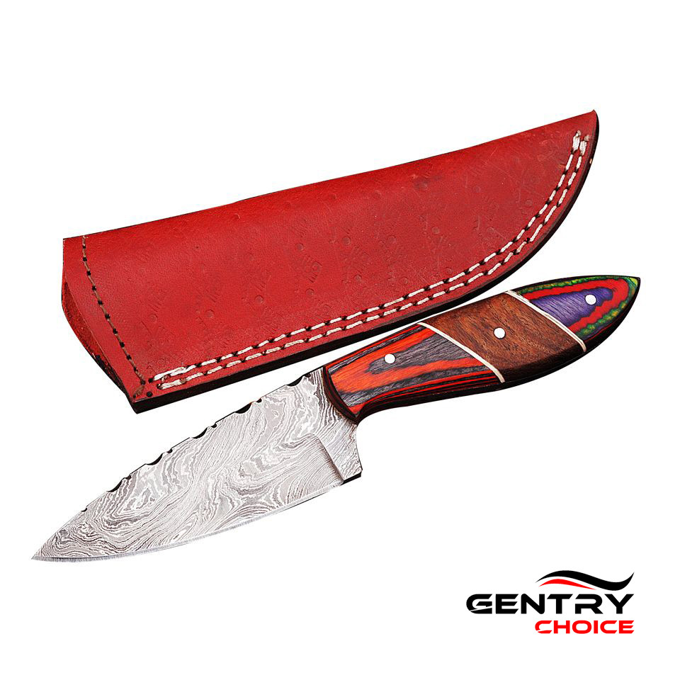 Handmade Damascus Steel Skinner Knife Fixed Blade Hunting Chef Knife with Sheat