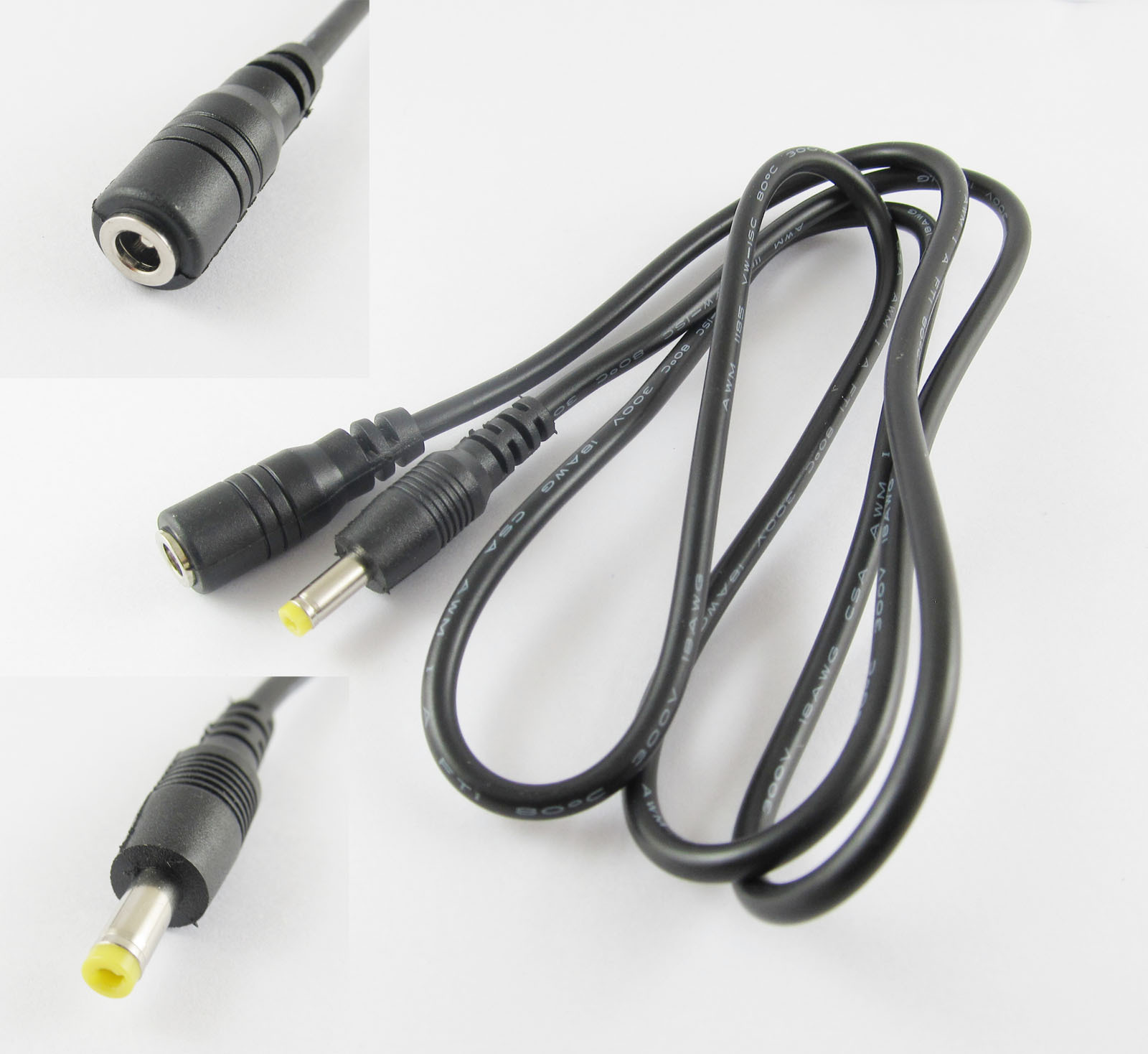 5pcs DC Power Plug 4.0x1.7mm Male To Female Extension Connector Cable Cord 90cm