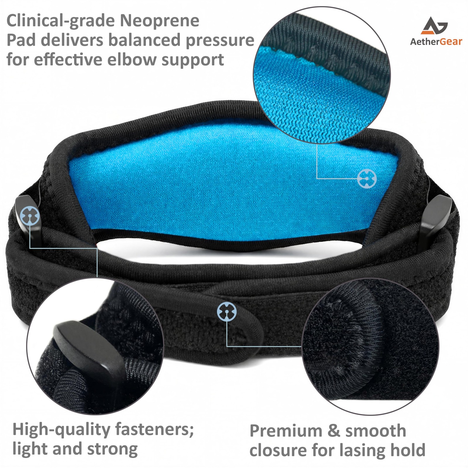 AetherGear Tennis Elbow Brace with Bonus Replacement Strap 1 pack Forearm Br...