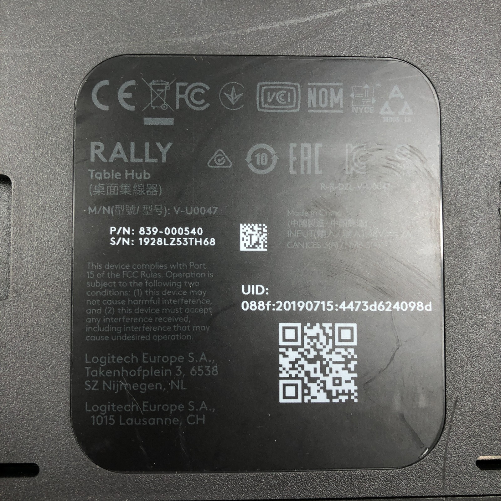Logitech Rally V-U0047 Conference System Table Hub, Display Hub, & Camera
