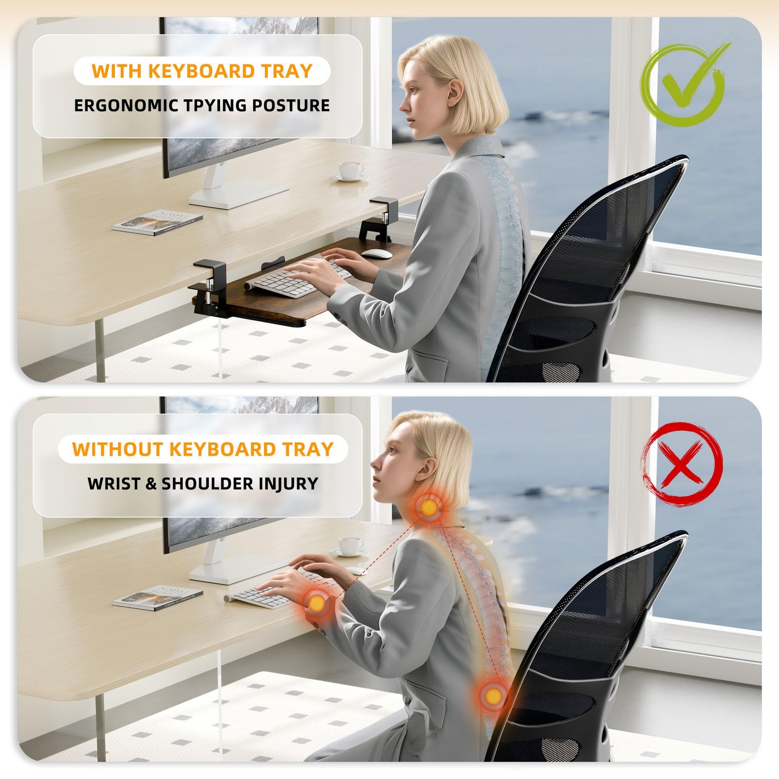 Keyboard Tray Under Desk, Pull Out Keyboard Tray with Clamp Mount, 25.6" (29....