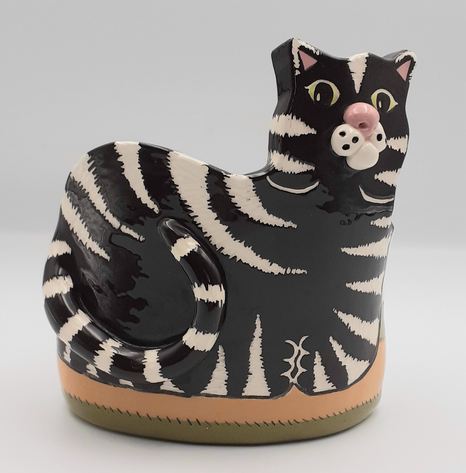 Whimsical Black & White Cat Planter/Vessel By Eleanore Handcrafted