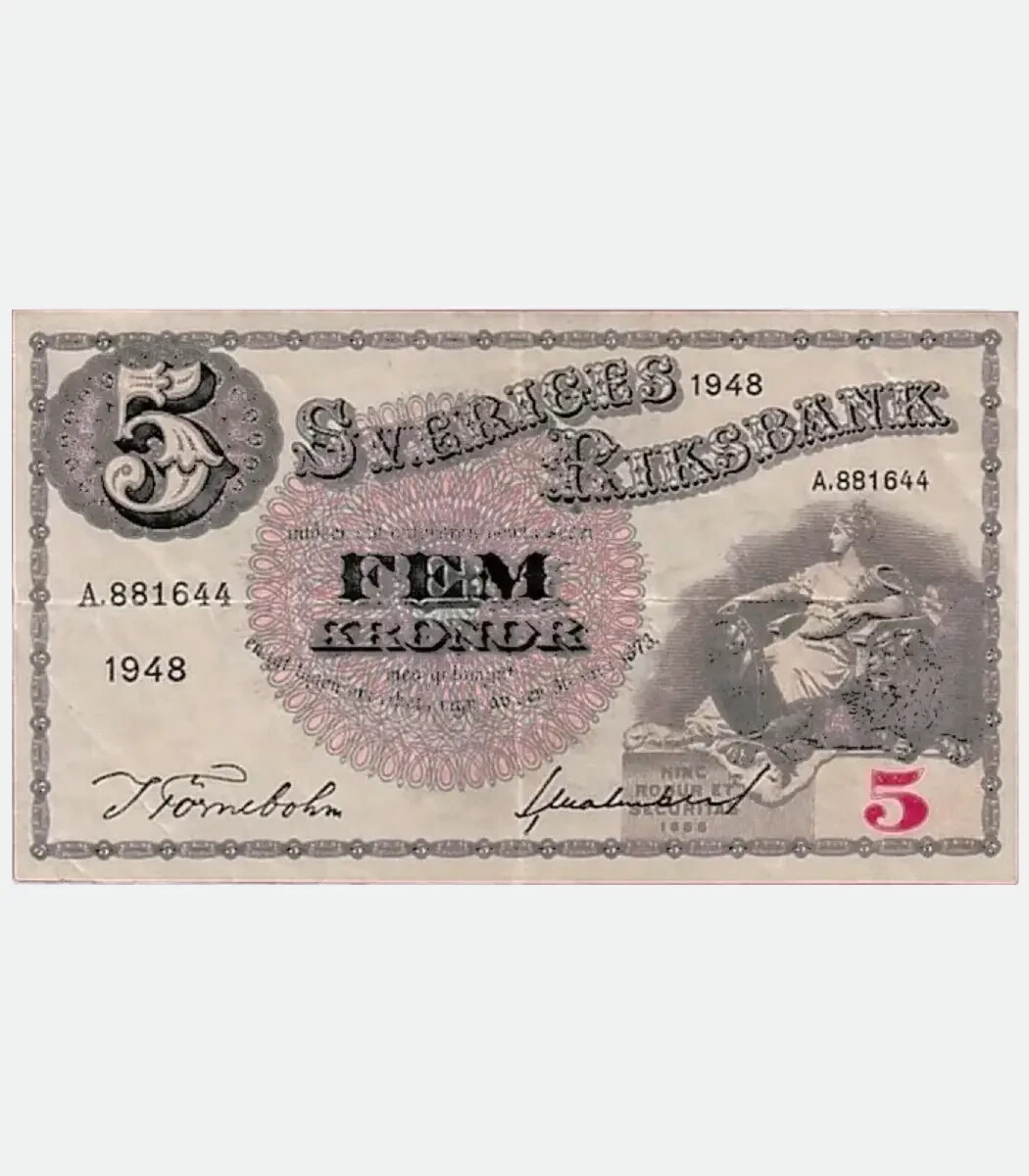 1948 Sweden 5 Kronor banknote P33ae - King Gustav V