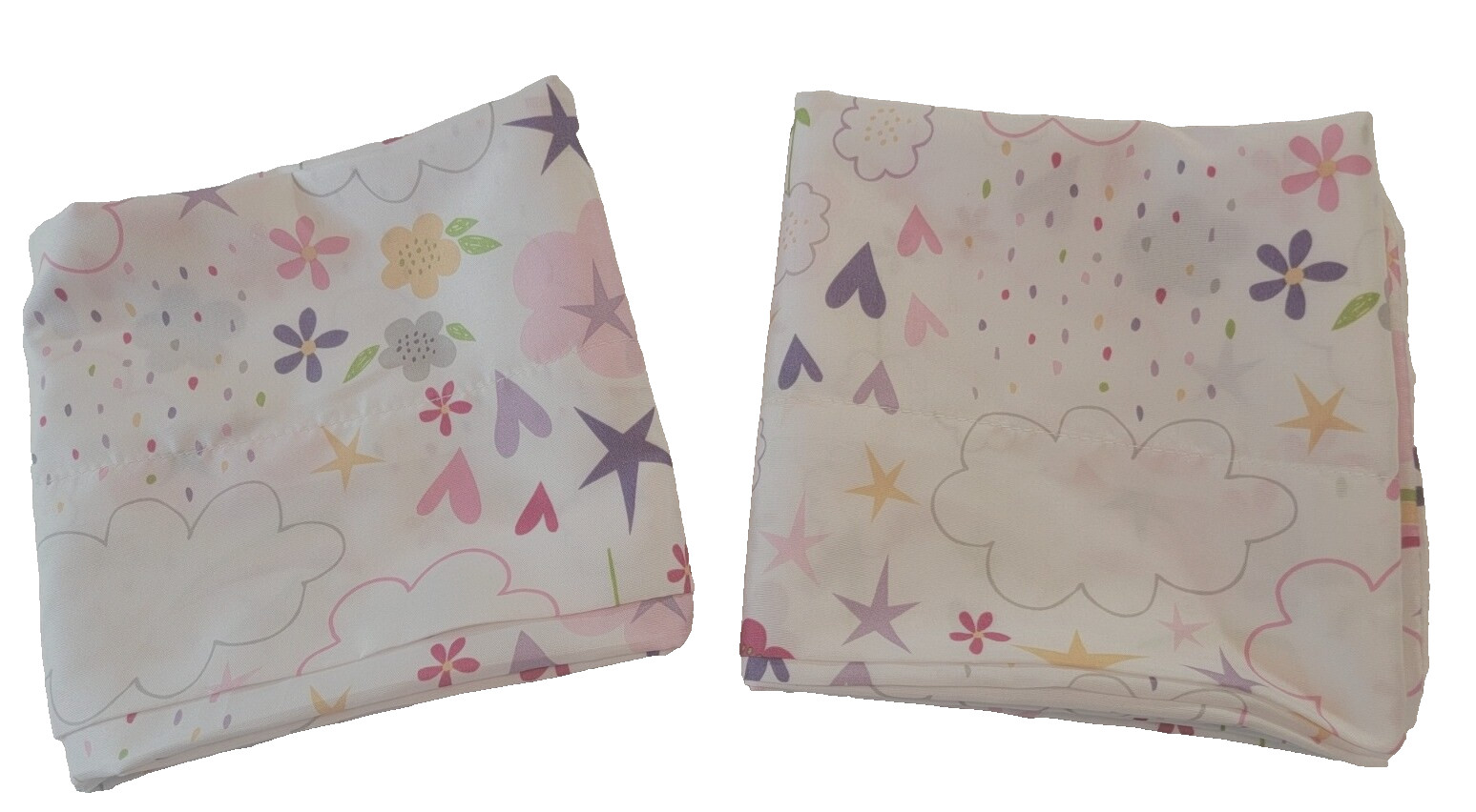 2 Pillowcases Playful Clouds & Stars 20 X 26 Standard Pillow 100% microfiber