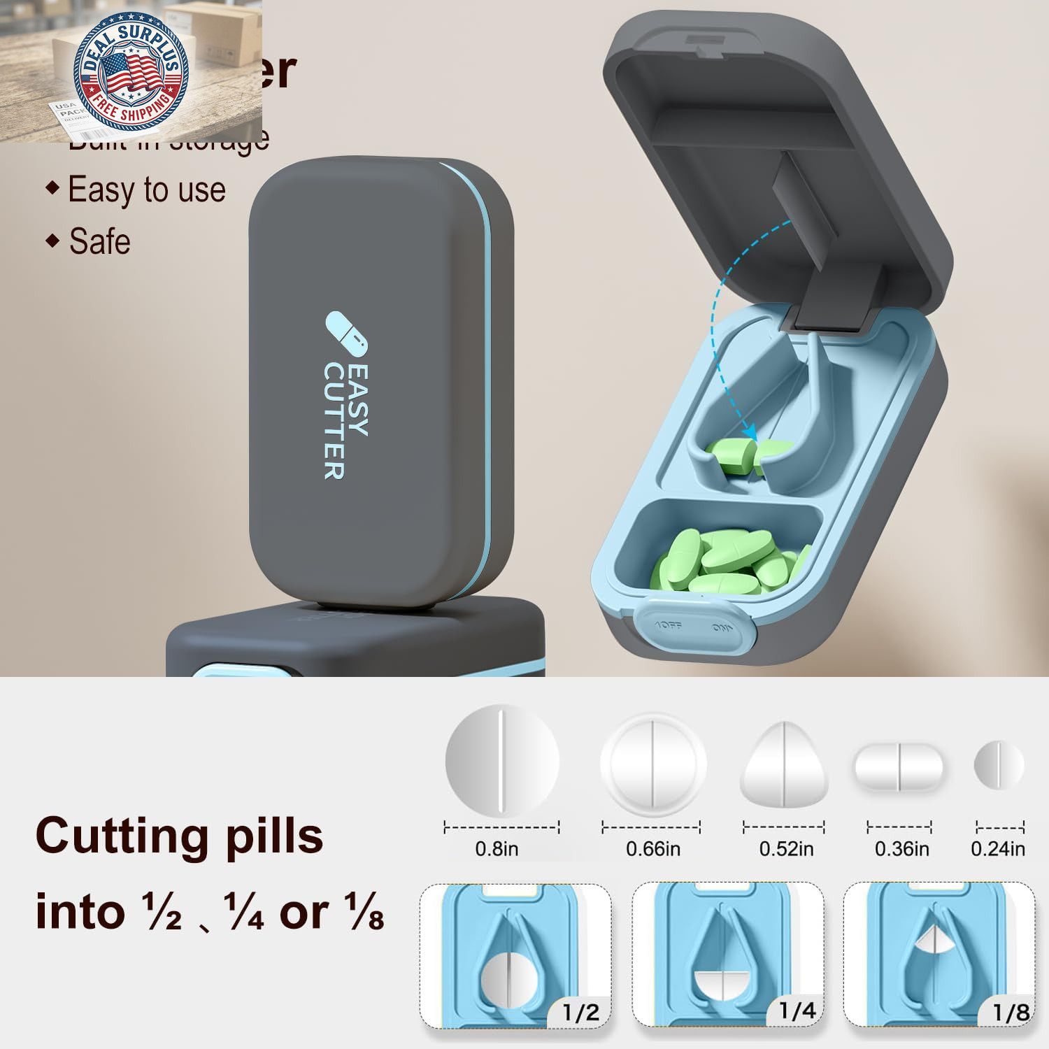 Pill Cutter & Organizer - 3-25Mm Adjustable Blades | Splinter-Free Cutting | Det