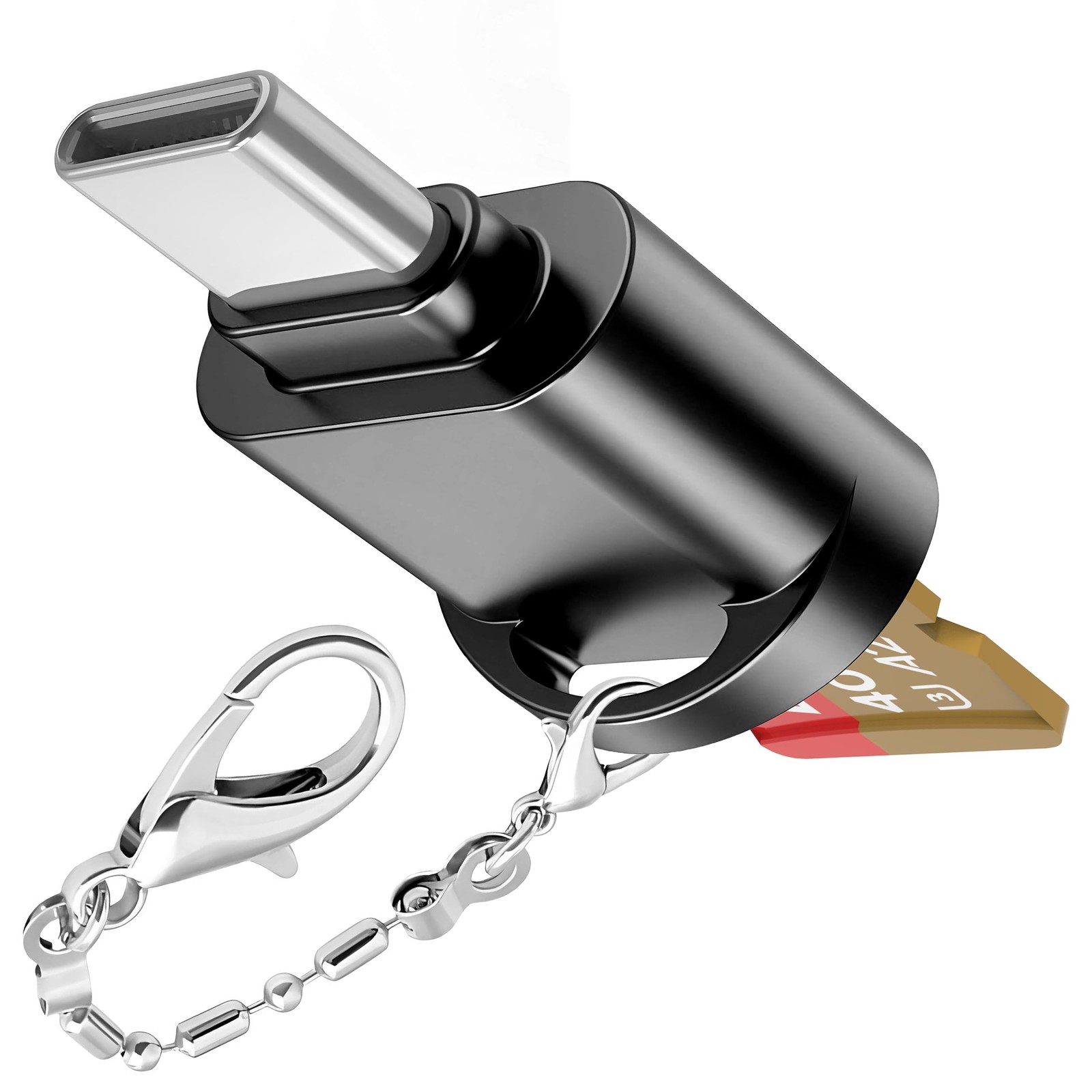 Mini Metal USBC MicroSD Card Reader with Keychain