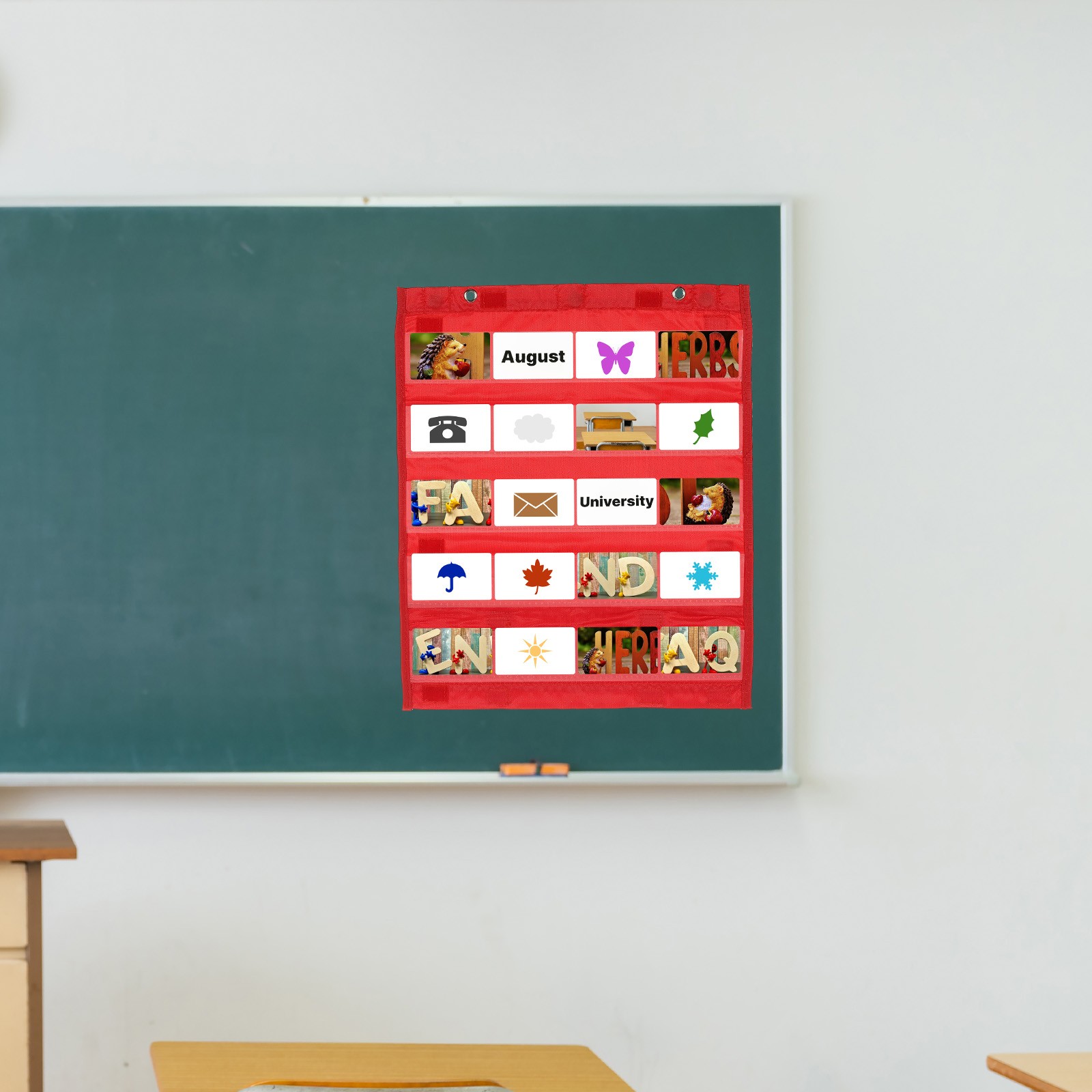 Magnetic Pocket Chart, Small Pocket Chart for Classroom Hanging, Red