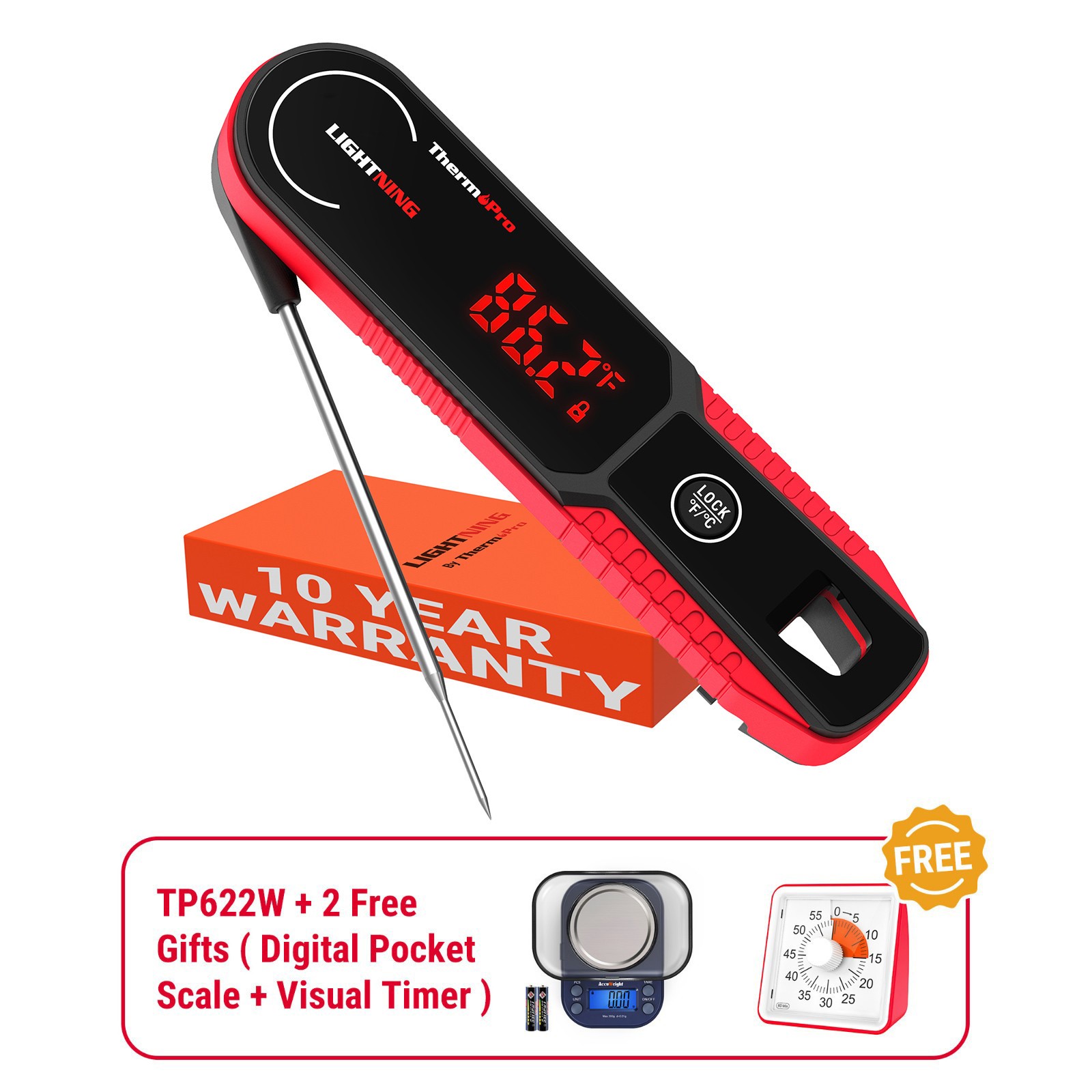 TempPro TP622W Waterproof Instant Read Digital Meat Thermometer IP65 BBQ Grill
