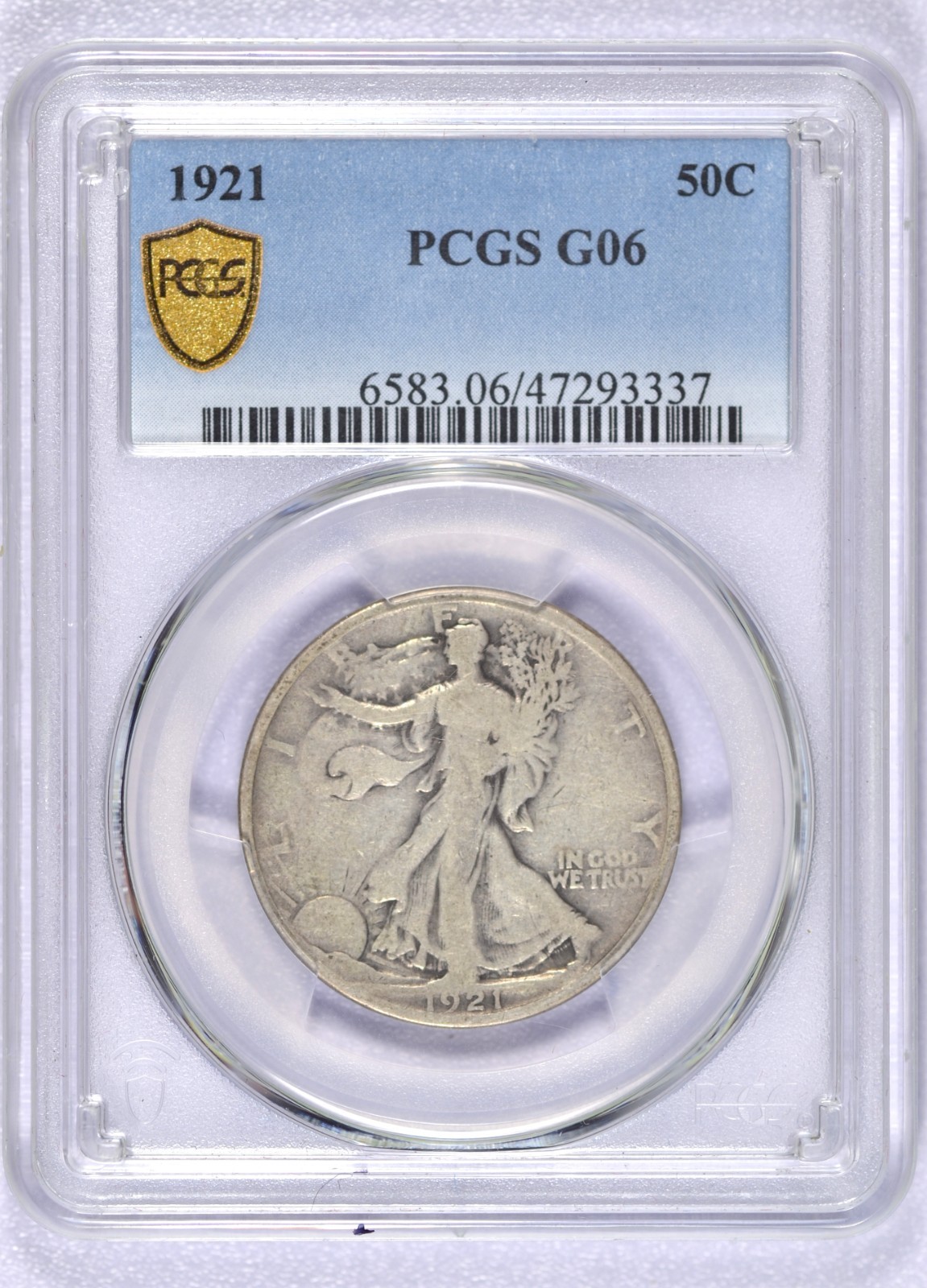 1921 WALKING LIBERTY HALF DOLLAR PCGS G6 KEY DATE SOLID COIN