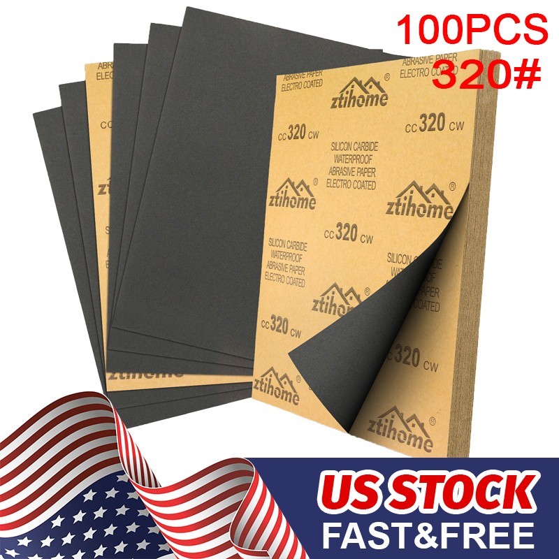 320 Grit Sandpaper 100 Packs Waterproof Sanding Sheets for Auto Body Polishing