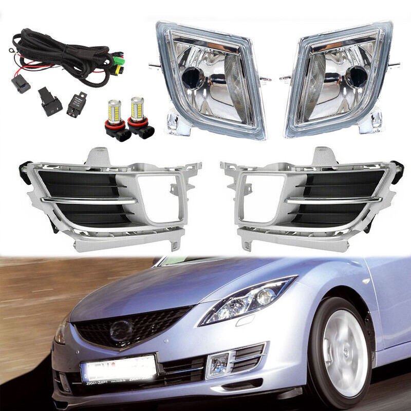 For Mazda 6 2009-2010 LED Lamp Chrome Cover Wiring Switch Front Fog Light Set