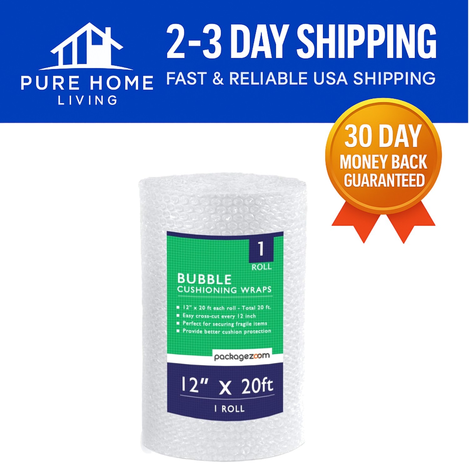 Convenient 12" x 20 ft Perforated Bubble Cushion Wrap for Packing & Moving