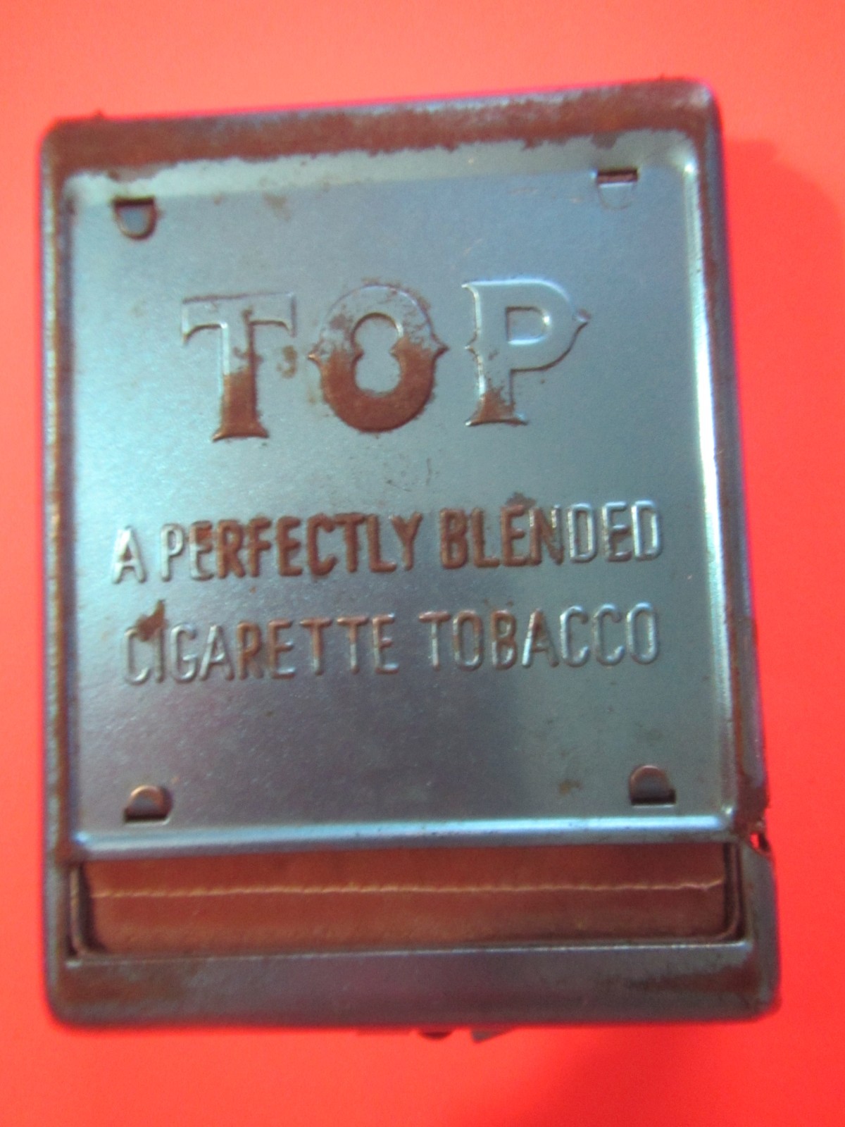 Vintage Top Blue Metal handheld Cigarette roller rolls regular size