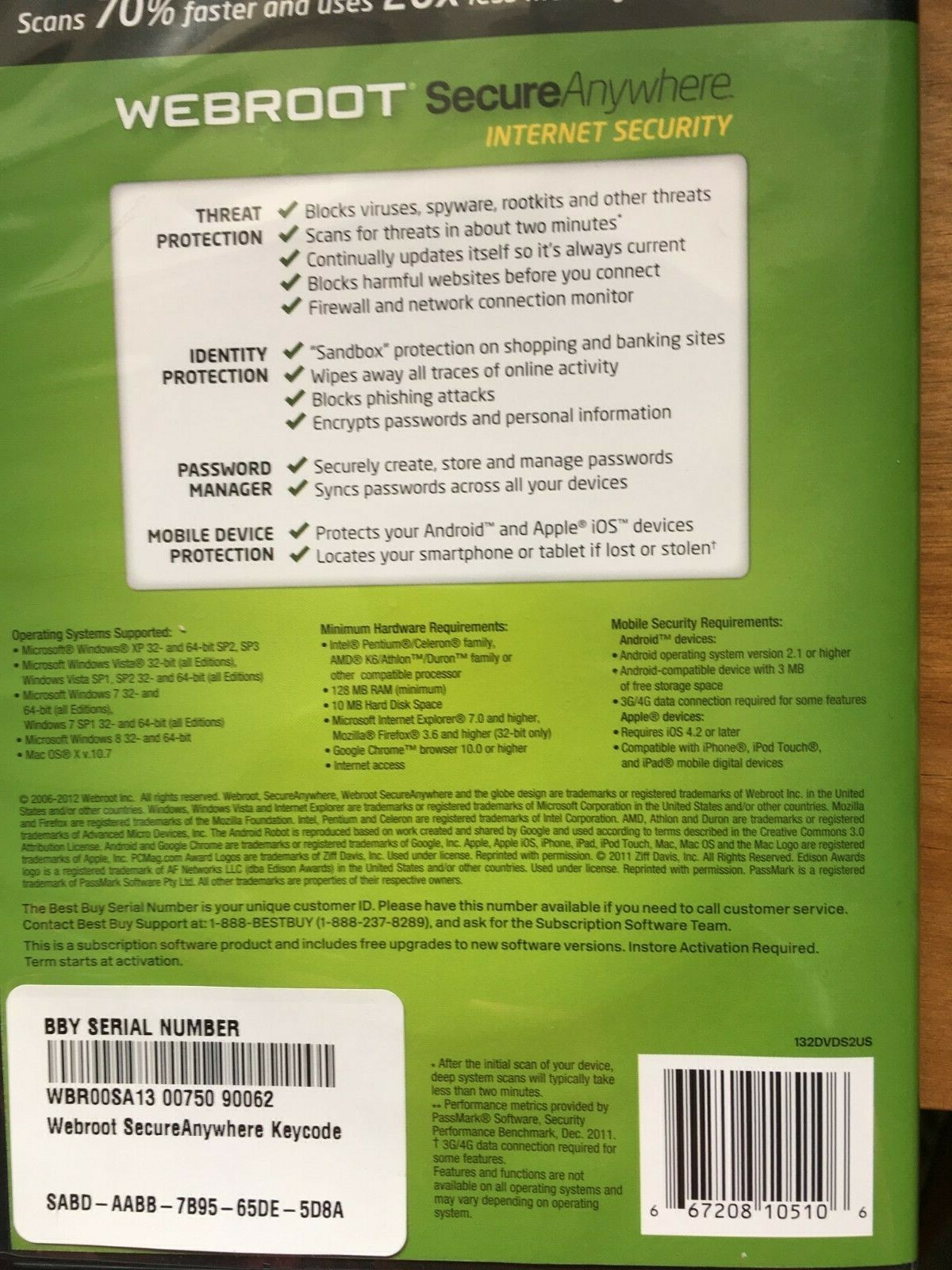 Webroot Secure Anywhere Internet Security WINDOWS 8 Compatible PC Mac or Mobile