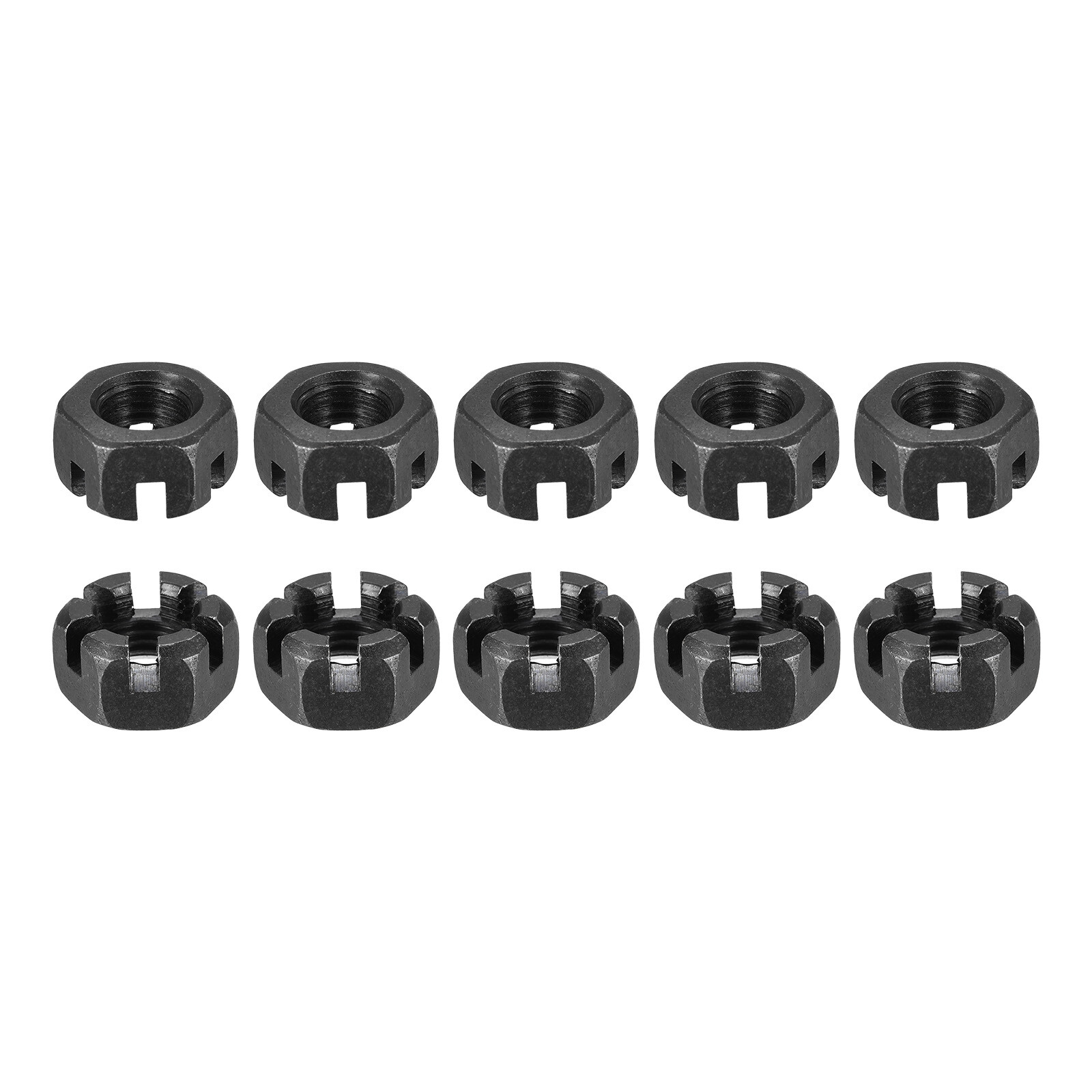 10Pack M10x1.25mm Slotted Hex Castle Nuts Carbon Steel Blackened Hexagon Nuts