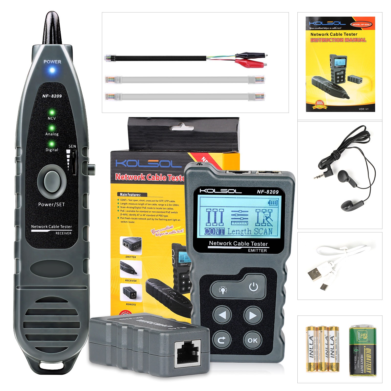 NF-8209 PoE Tester Network Cable Tester Cat5 Cat6 CAT6a Lan Test Network Tools