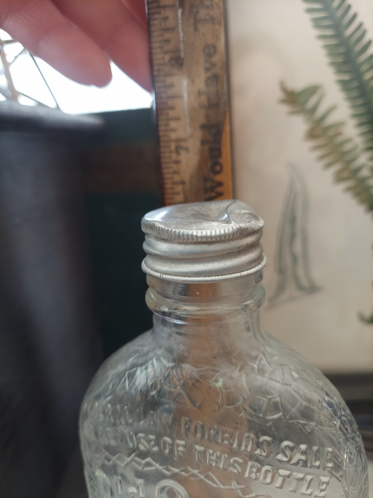 Old Quaker Pint Size Whiskey Embossed Quaker And Spider Web Texture