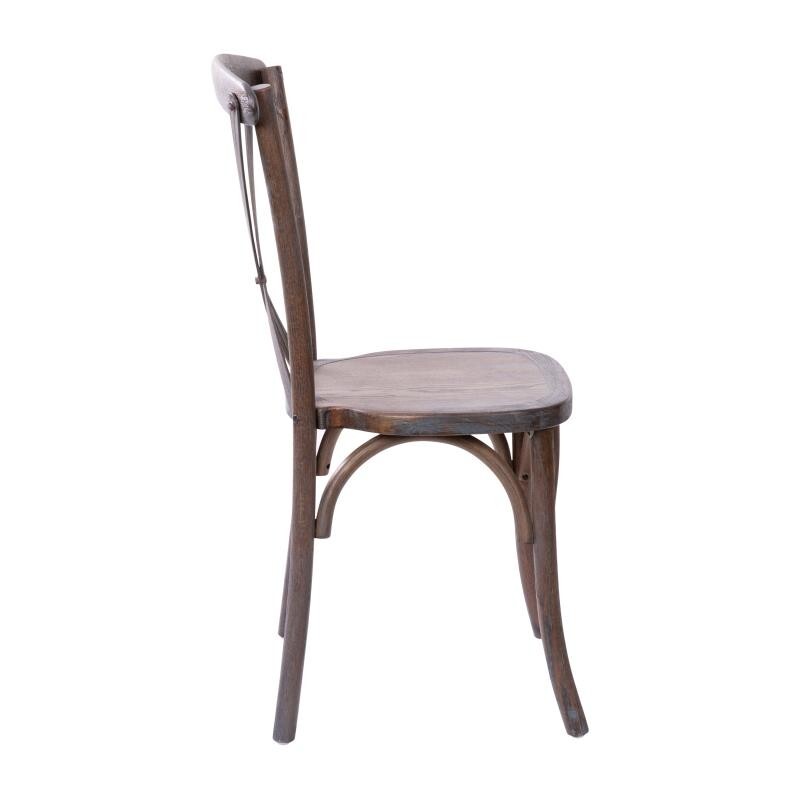 10 PACK Cross Back Dark Driftwood Wood Restaurant Chair - FREE SEAT CUSHIONS