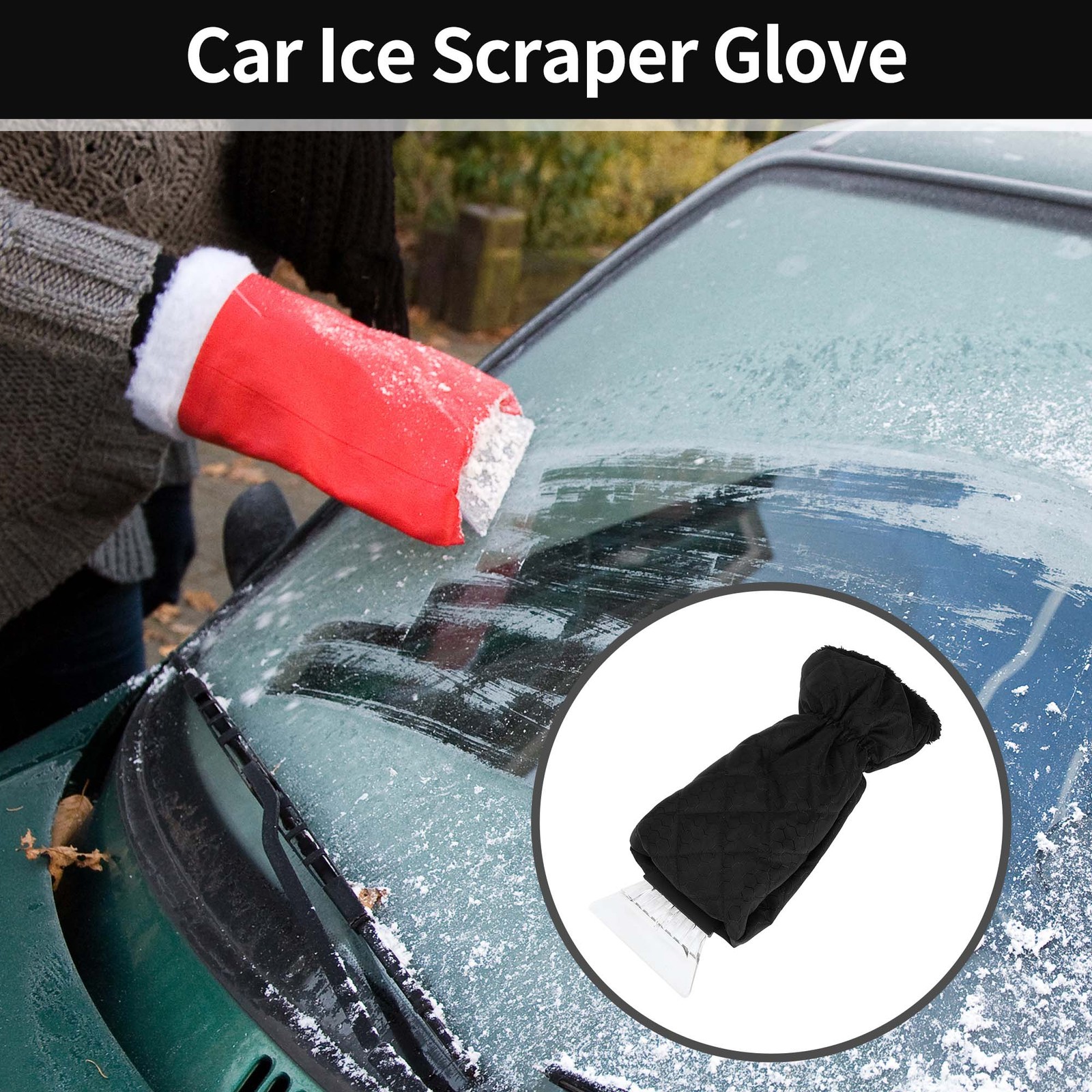 Ice Scraper Glove Black for Car Truck Windscreen Waterproof Fabric PP