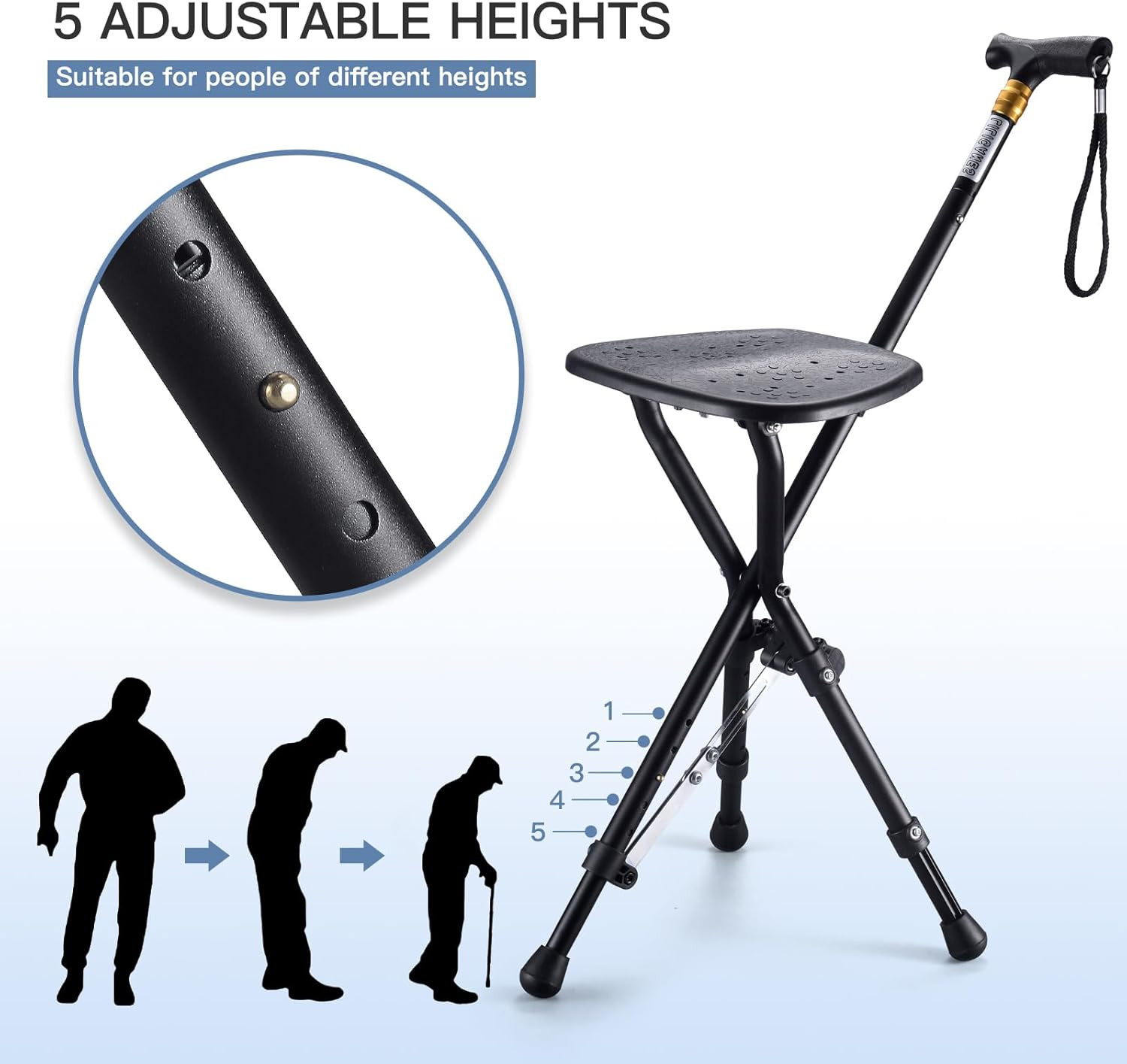 Portable Folding Walking Cane With Seat Lightweight Durable 2 In 1 Design