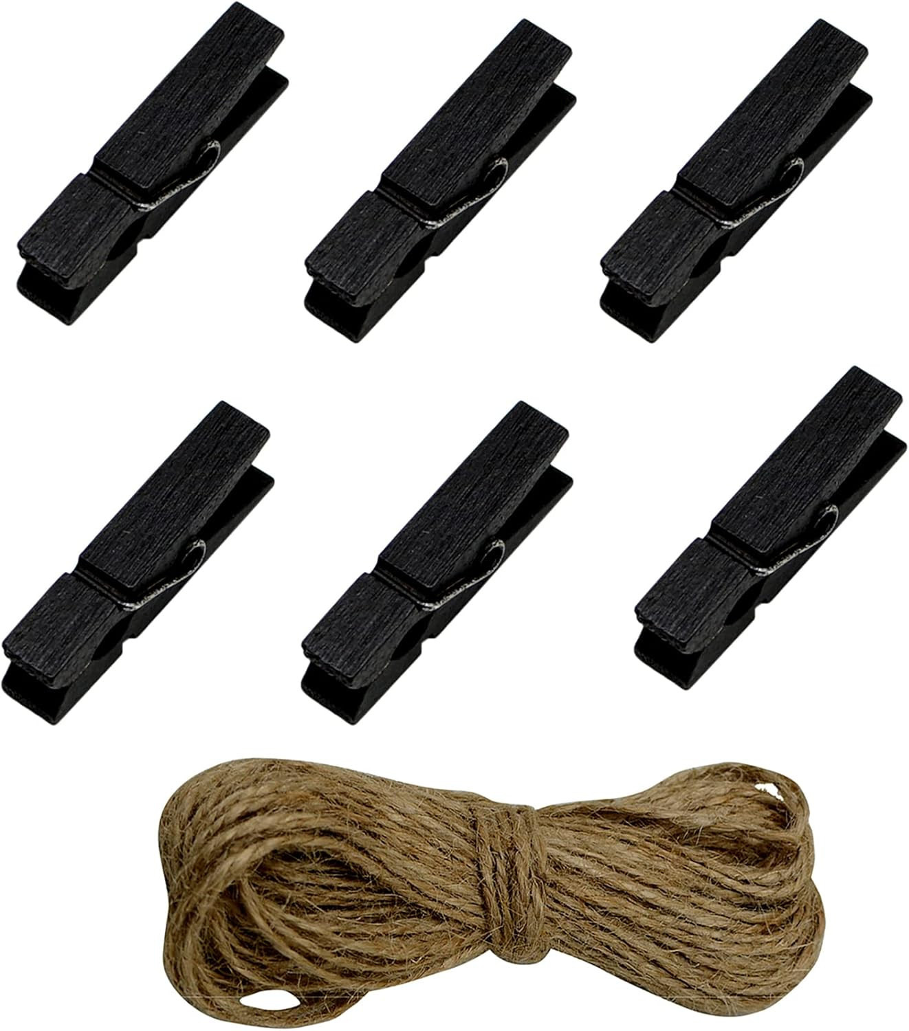 Wooden Clothes Pins, 100Pcs 1.3Inch (3.5Cm) Black Small Wooden Chip Clips with 3