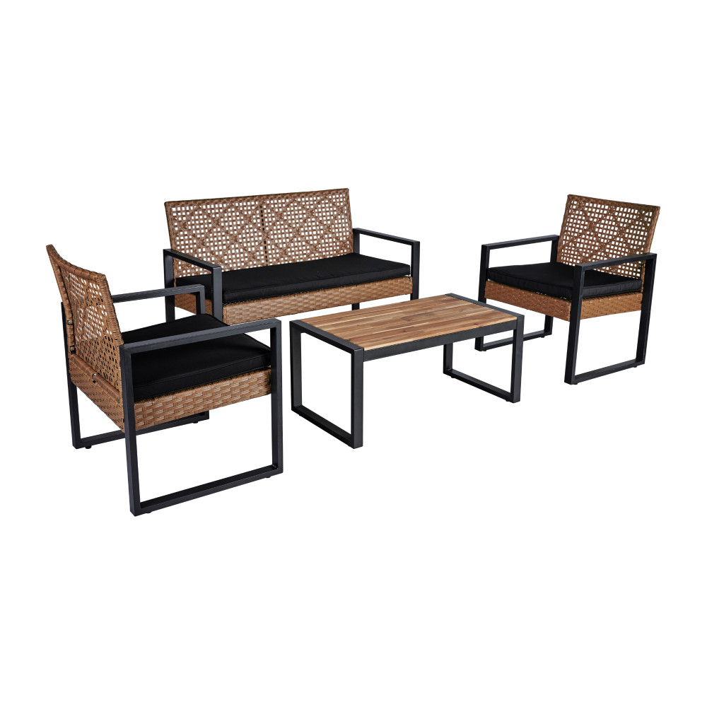 Patio Furniture Set Acacia Wood Table Top Morden Black & Light Brown