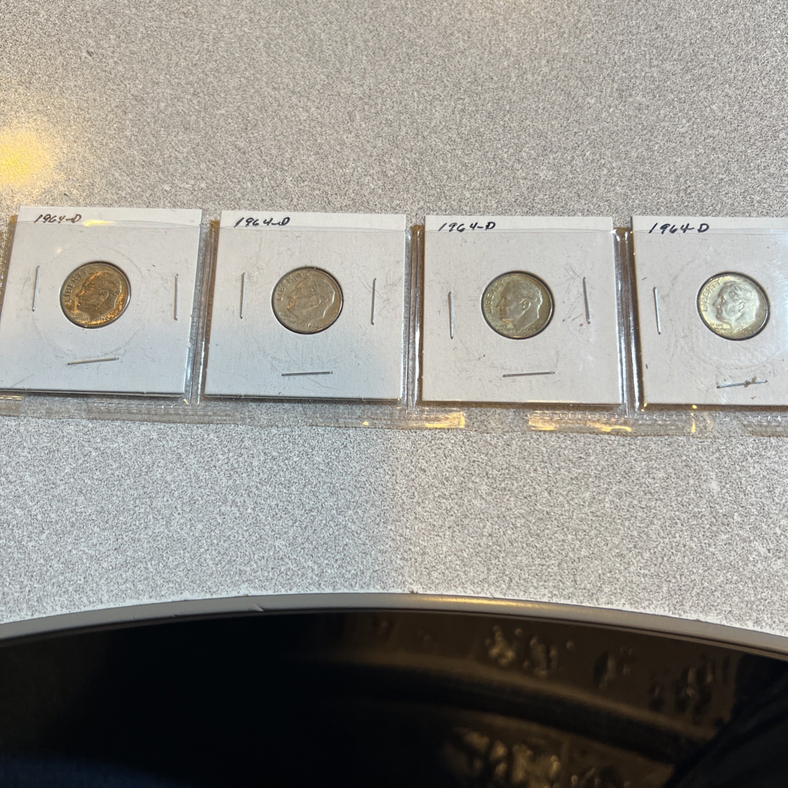 4 Circulated Silver Roosevelt Dimes, 1964-D,1964-D,1964-D,1964-D