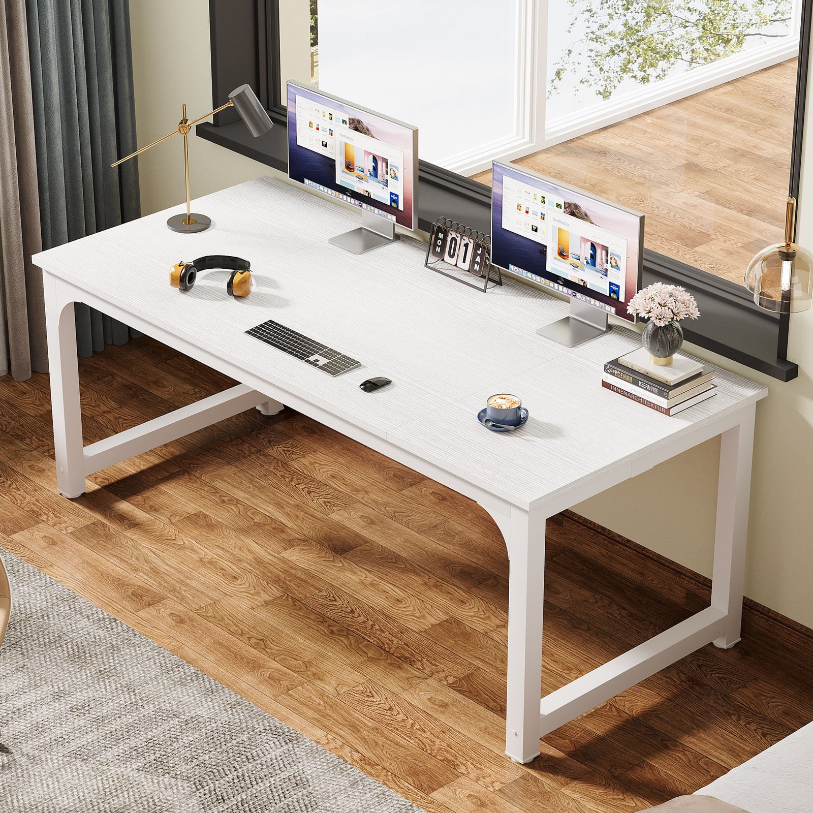 Tribesigns 70.8'' Executive Desk, Large Office Computer Desk with Thicken Frame