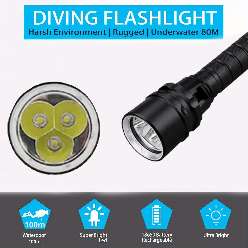 200000LM LED Diving Flashlight Torch 200M Underwater Scuba Lantern Light US