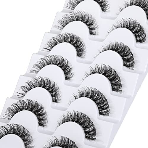 False Eyelashes Wispy Natural C Curl Strip Lashes Transparent 7-13mm-Natural