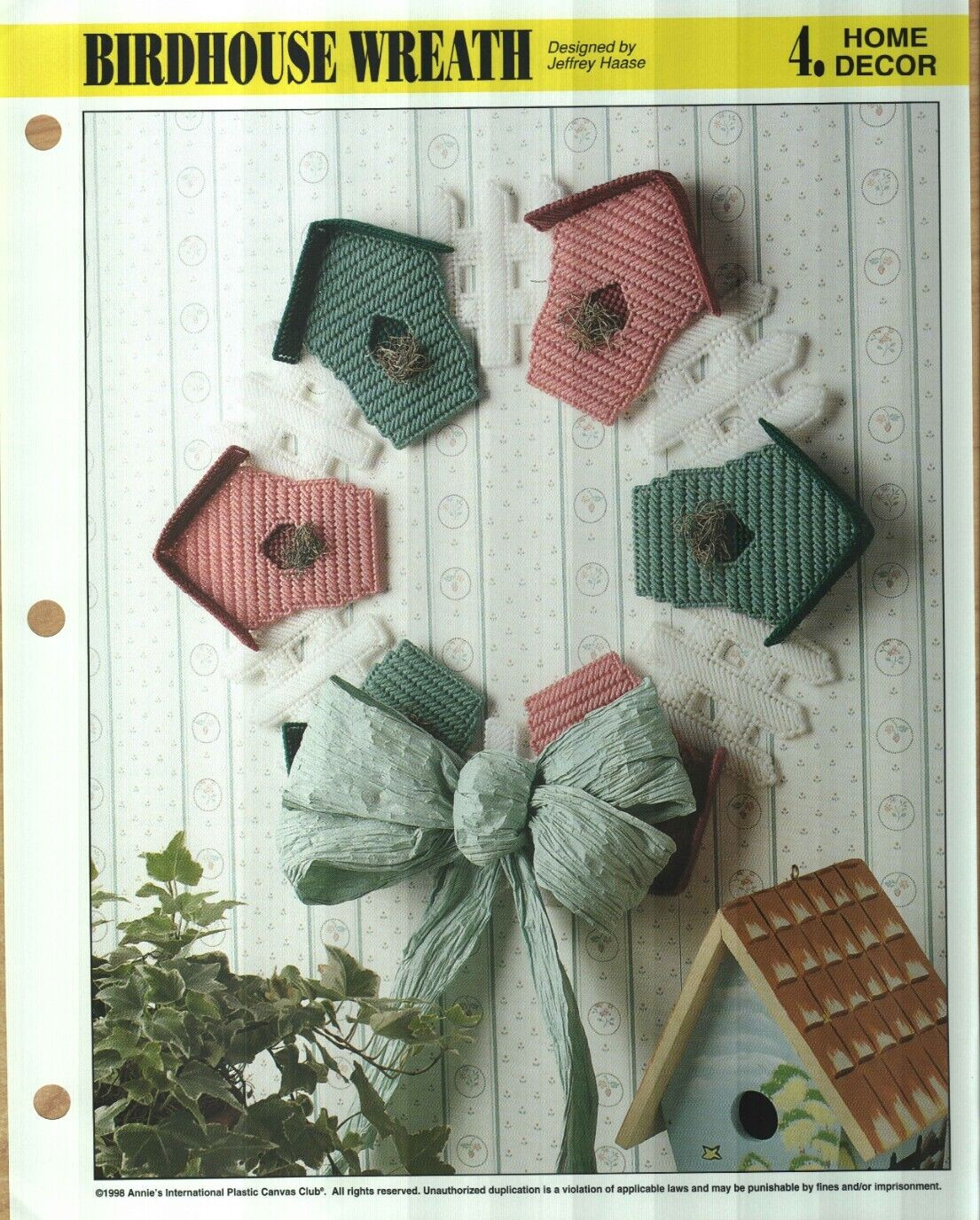 NEW BIRDHOUSE WREATH 18" HOME DECOR ANNIE'S PLASTIC CANVAS PATTERN INSTRUCTIONS