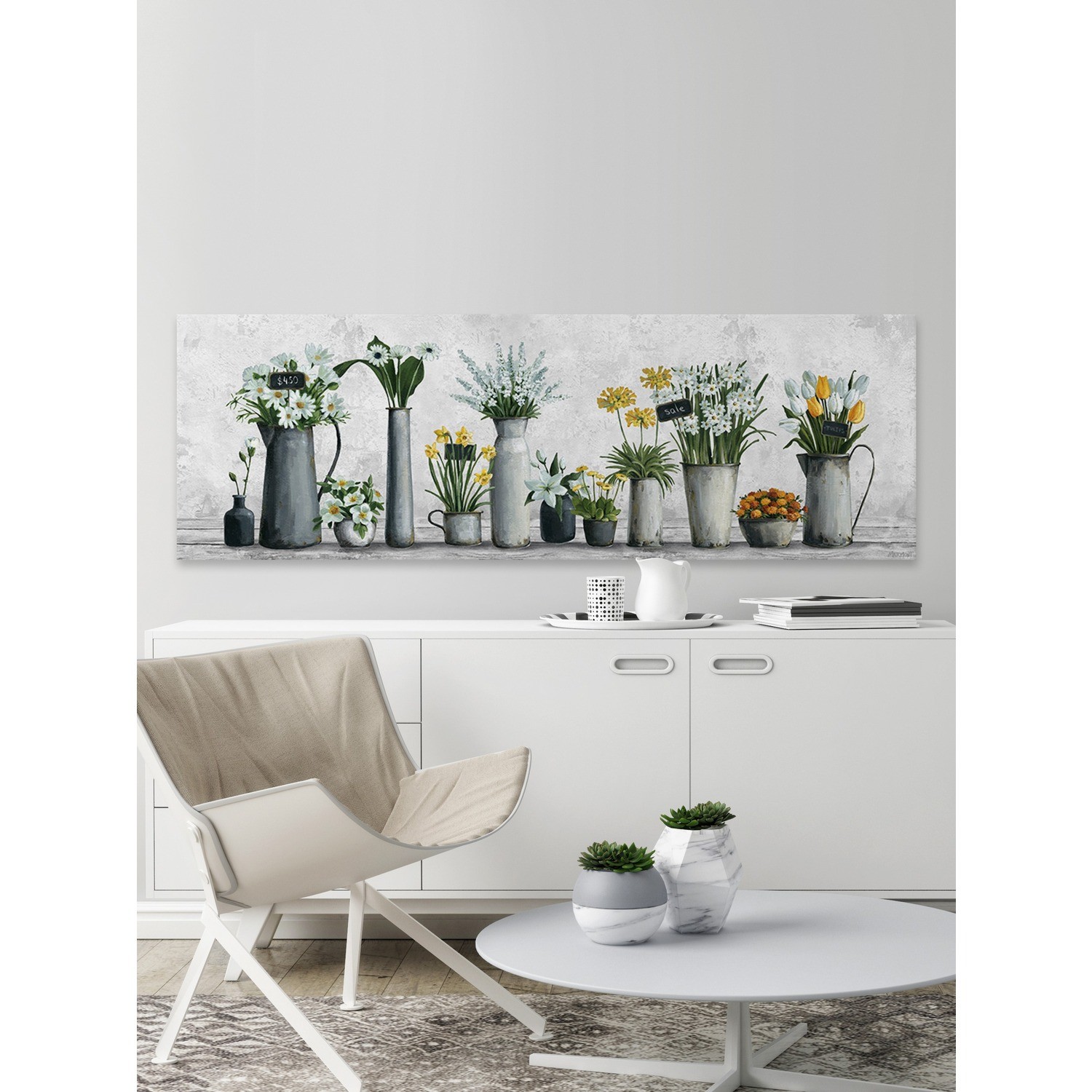 Marmont Hill White and Yellow Flowers Painting Print on Wrapped Canvas