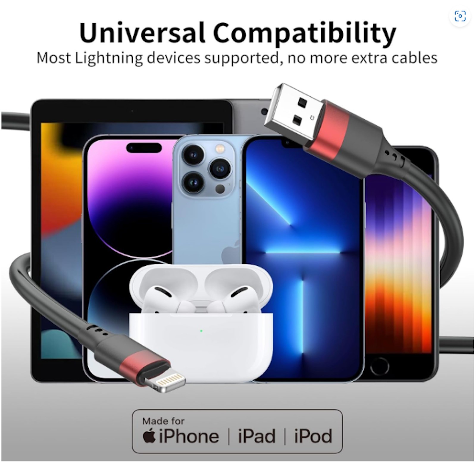 Lightning Mfi Certified iphone Charger Cable (2-pack), USB-A to Lightning 8 inch