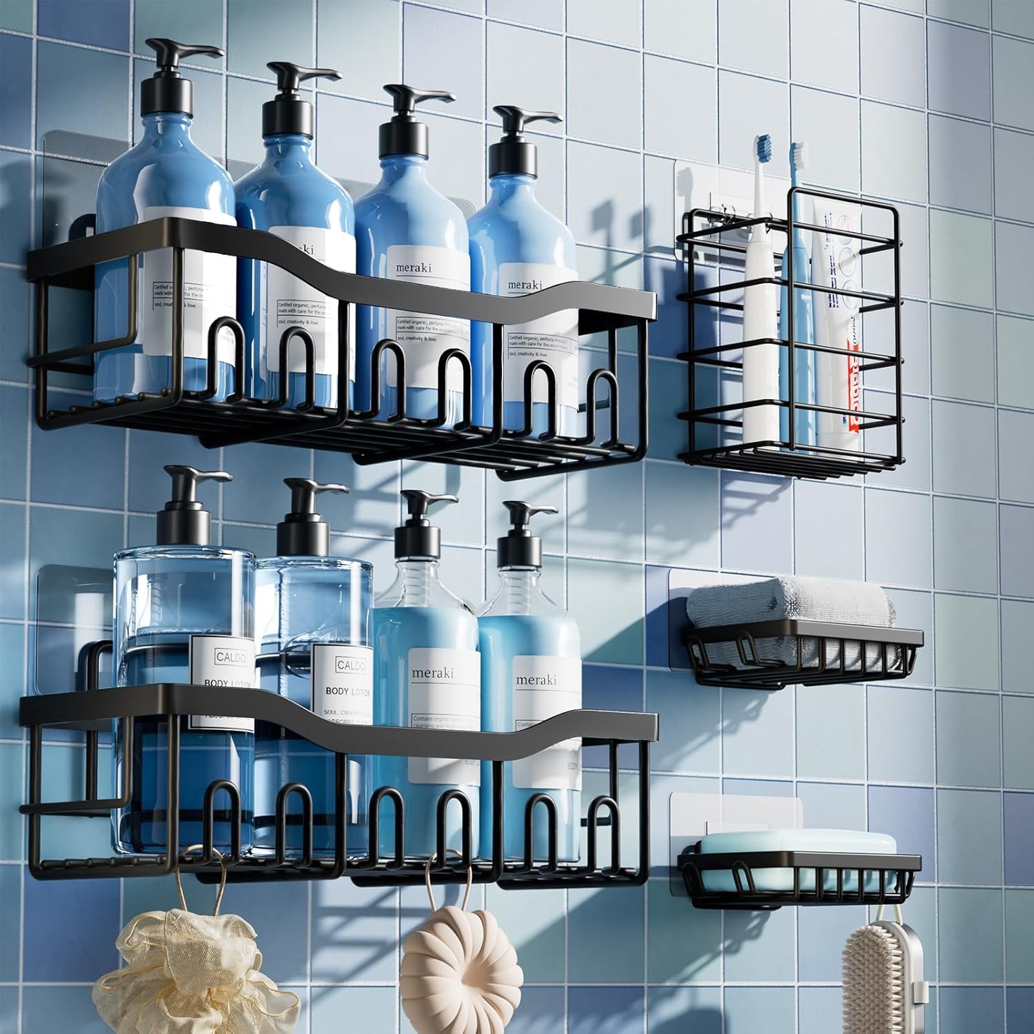 5-Pack Rustproof Stainless Steel Shower Caddy Set– No L size, Black-5pcs