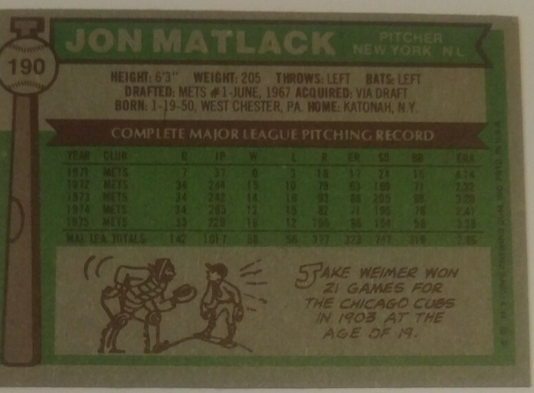Jon Matlack autograph Topps '76 card
