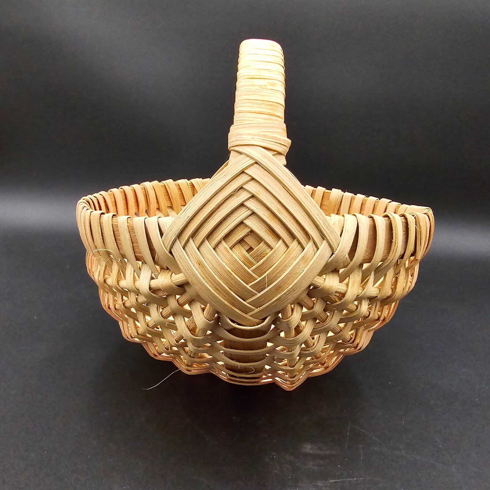 Hand Made Egg Basket Vintage Hand Woven Signed Barb Eye of God