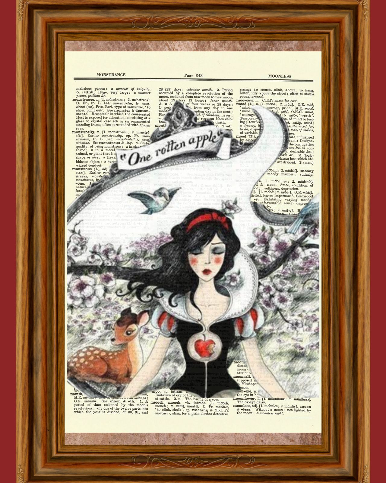 Snow White Fairy Tale Apple Story Dictionary Picture Art Print Book Page OOAK
