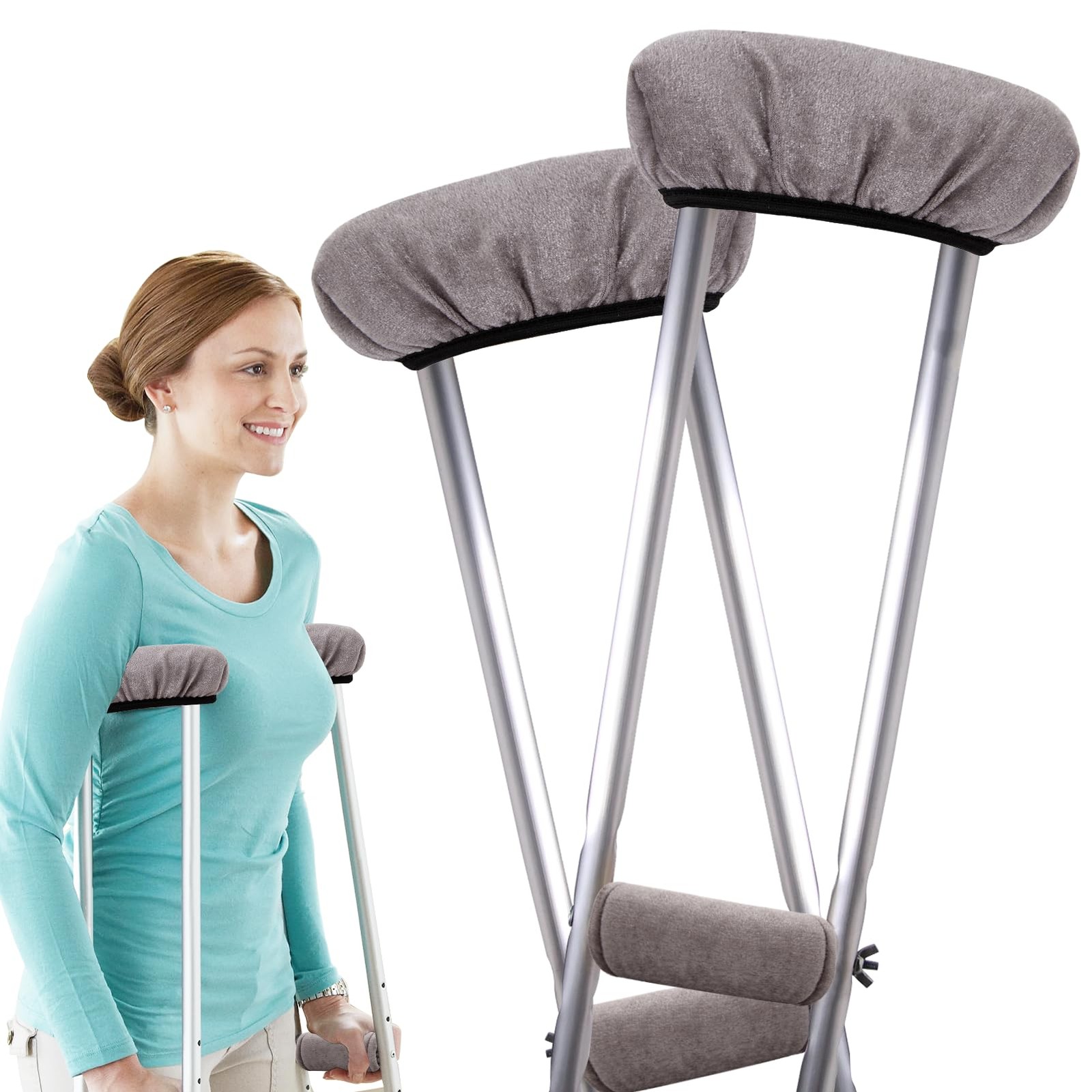 4 Pcs Crutches Padding, Grey Crutch Pads for Armpits and Hand Grips, Comforta...