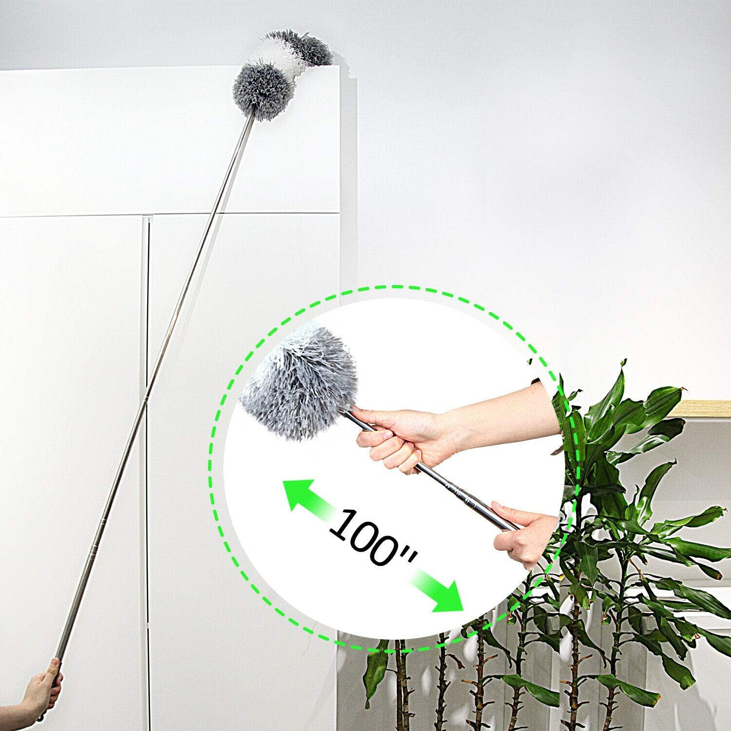 Microfiber Feather Duster with Extendable Pole and Bendable Head, 100" Telescopi