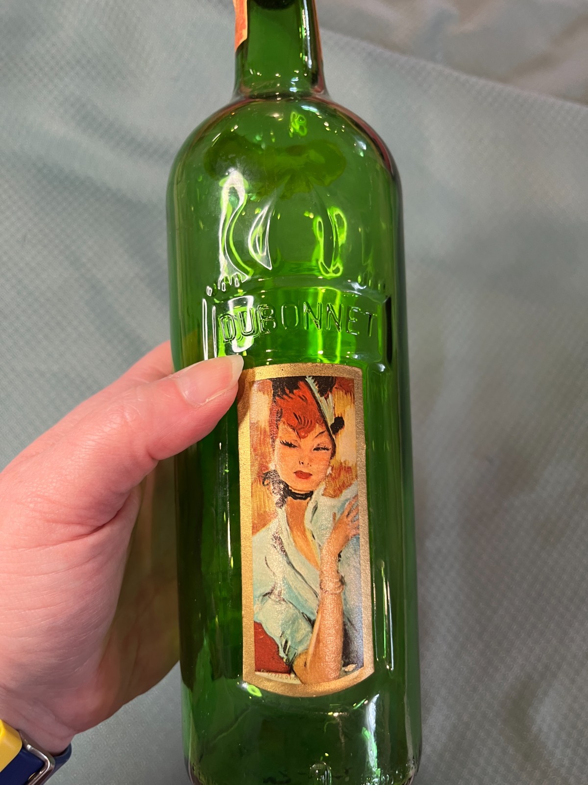 Vintage Dubonnet Decor Display Cocktail Empty Glass Bottle Green