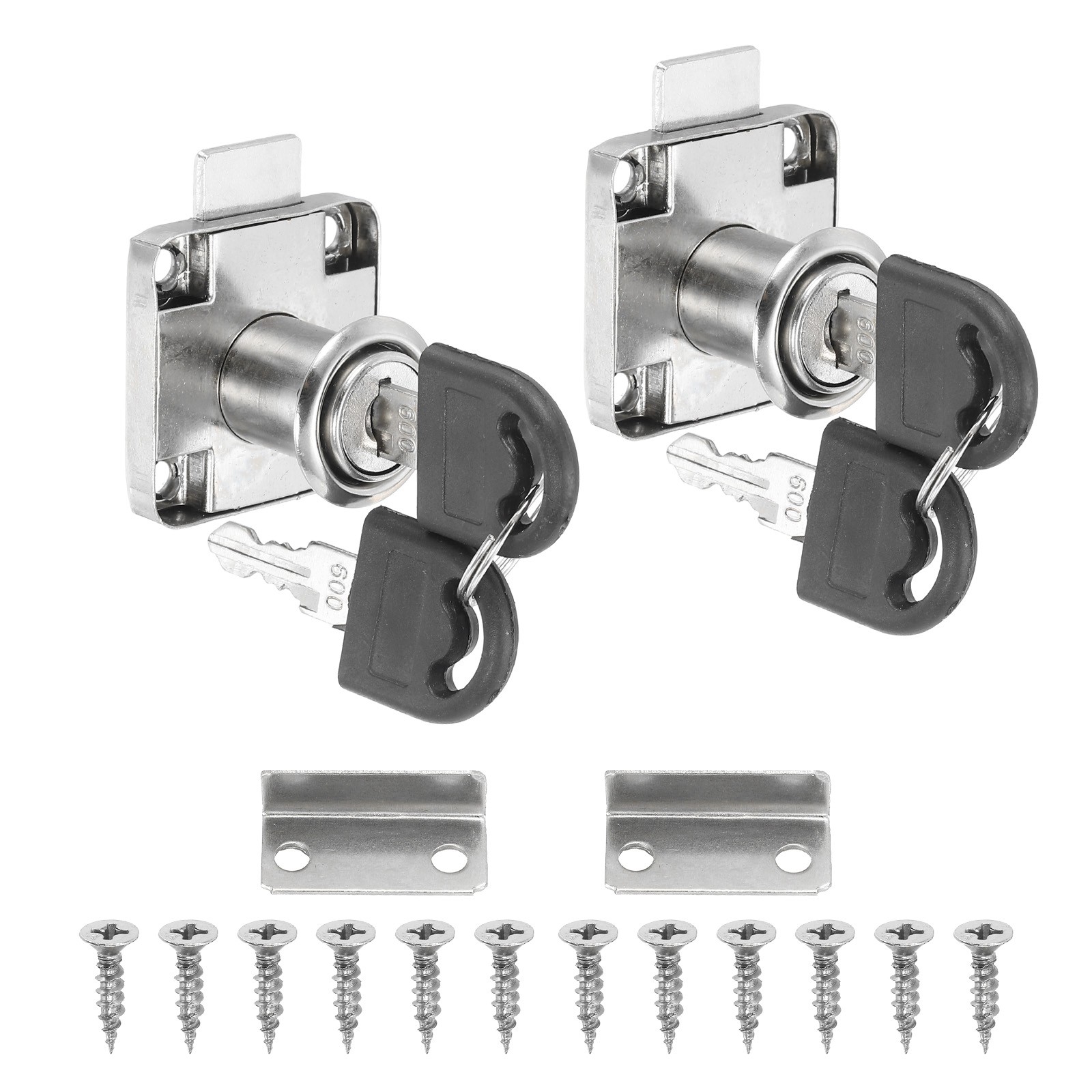 2Pcs 7/8" Cylinder Cabinet Cam Lock Keys Different Alloy Tool Box Lock Silver