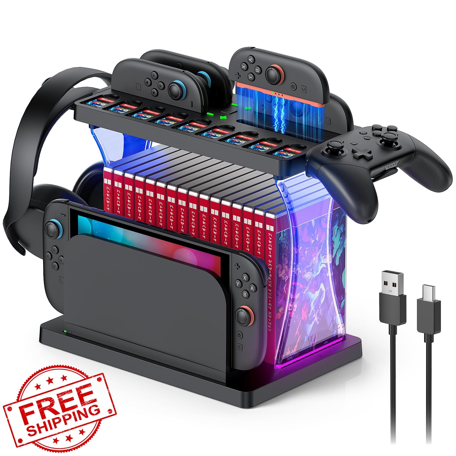 Auarte Switch 2 Accessories Organizer, Charging Dock | 5-In-1 Organizer Base,...